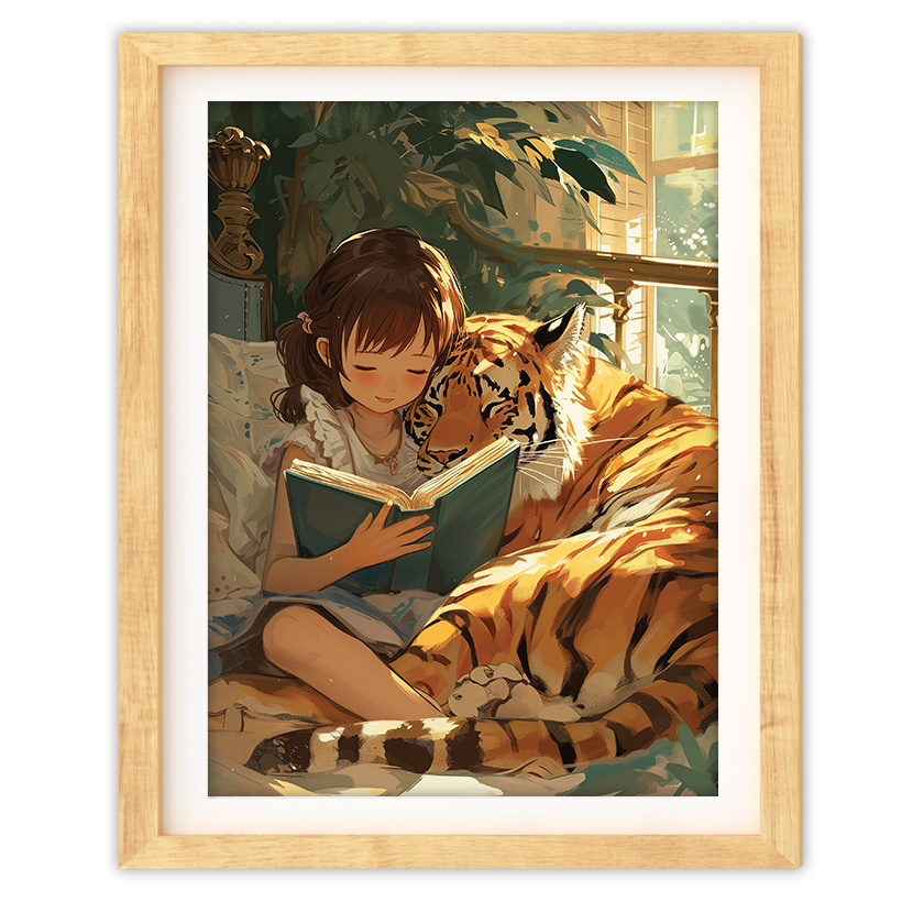 Reading With Tiger - Art Print