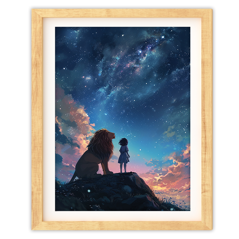 Stargazing with Lion - Art Print