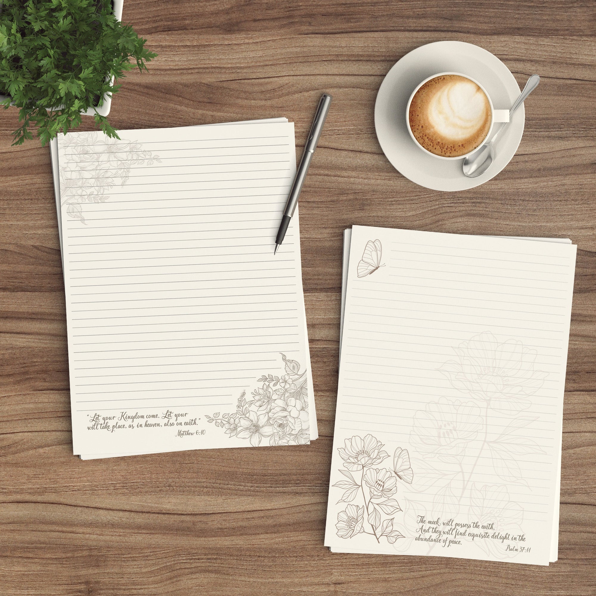 Letter Writing Paper - Digital Download - Peaceful Butterfly And Kingdom Floral