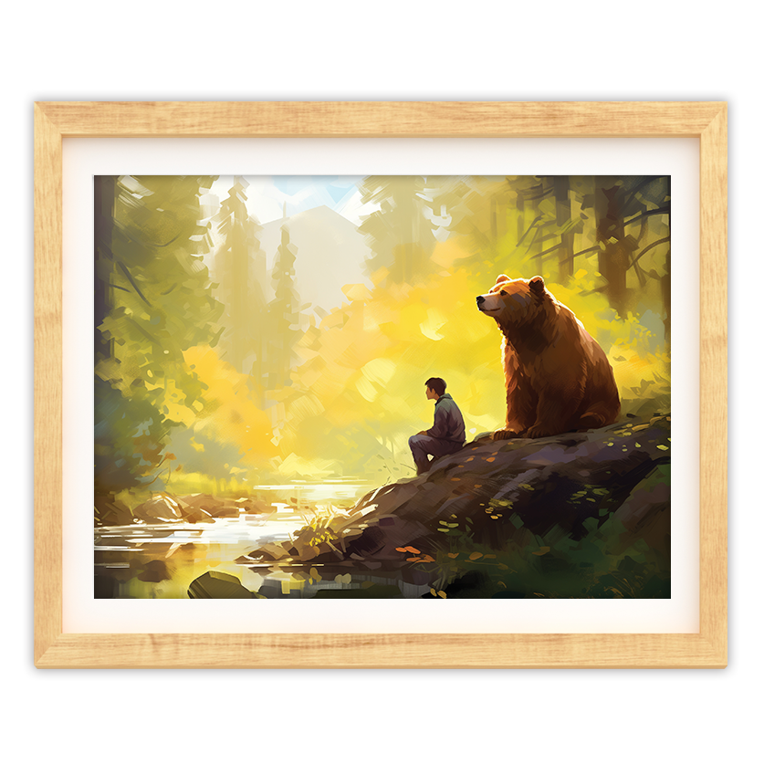 By the River With Bear - Art Print