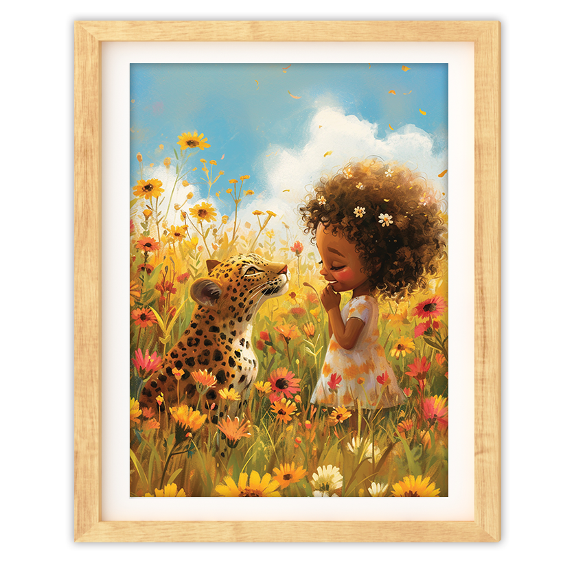 Girl with Leopard - Art Print