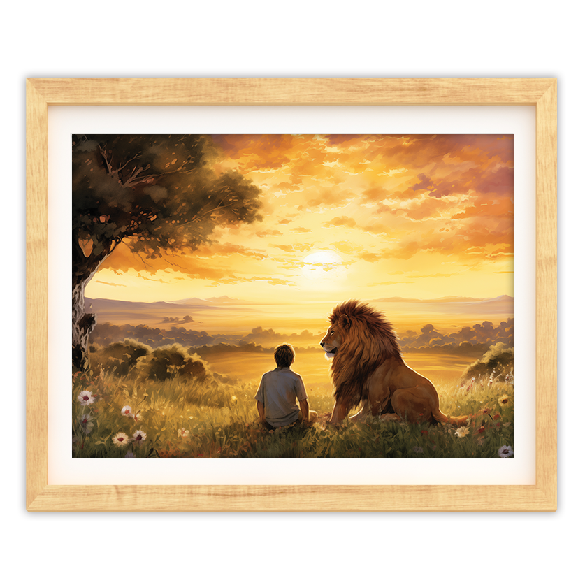 Sunset with Lion - Art Print