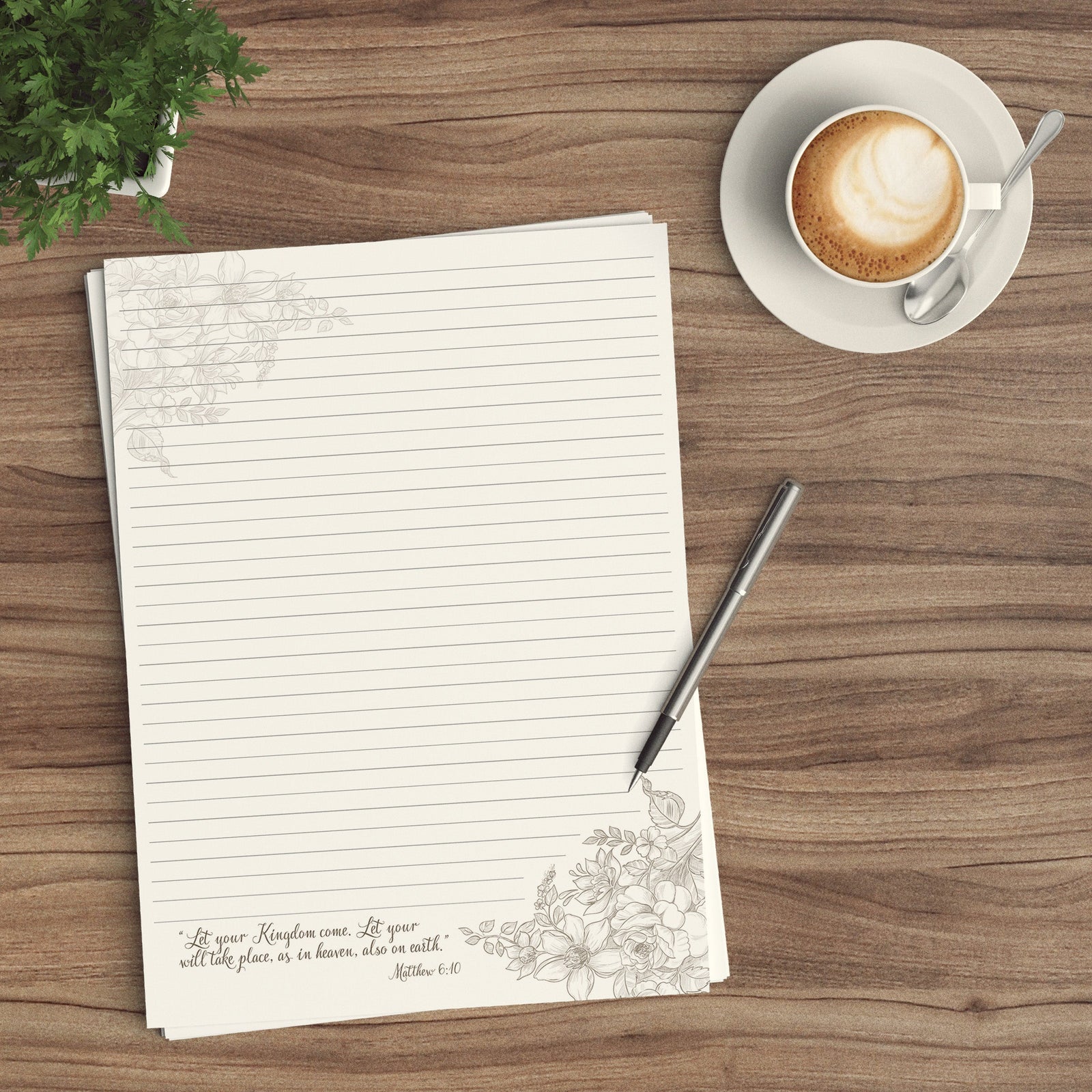 Letter Writing Paper - Digital Download - Peaceful Butterfly And Kingdom Floral